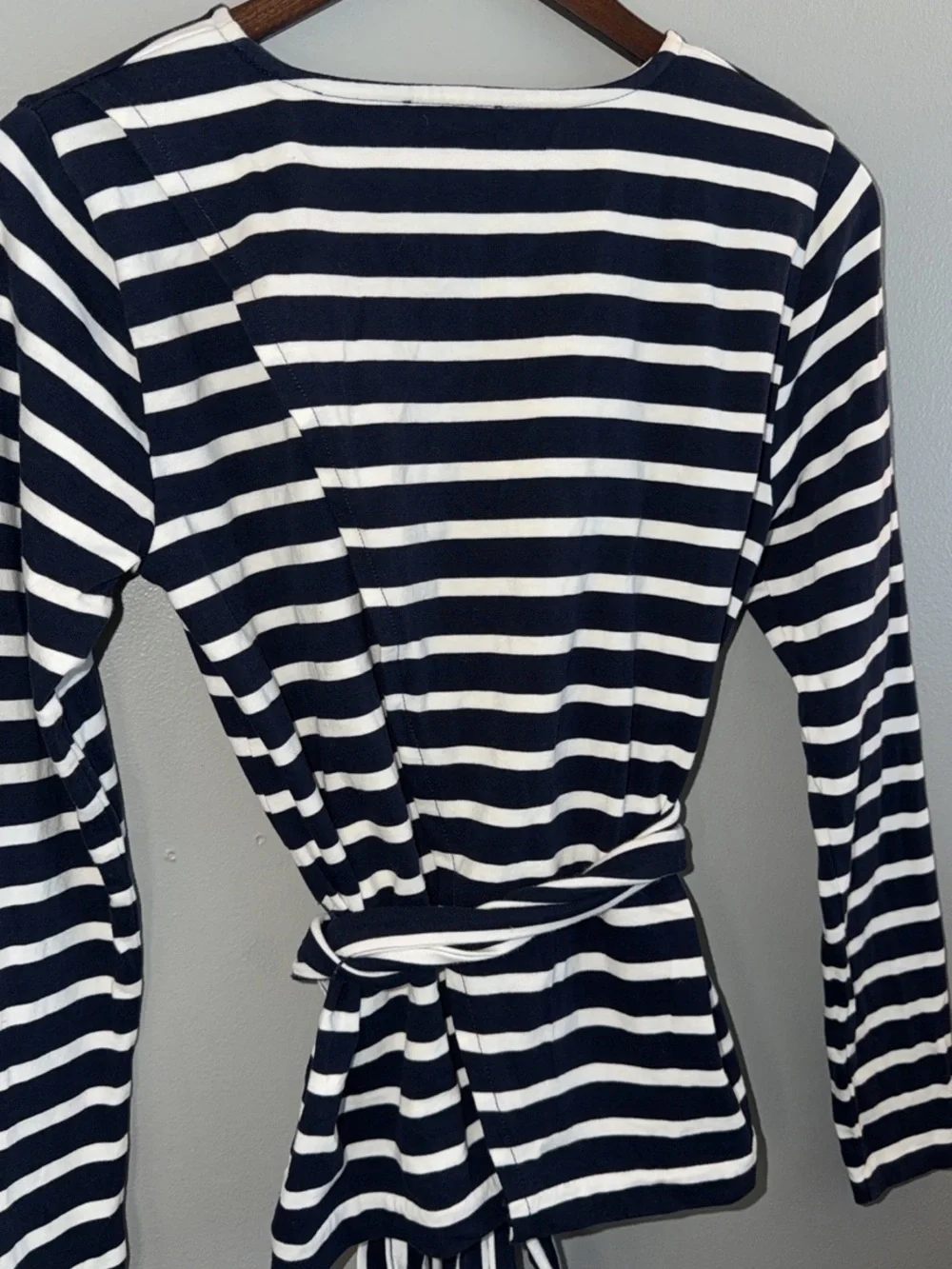 J.Crew Navy White Striped Crossover Back Tie Waist Cotton Top Small